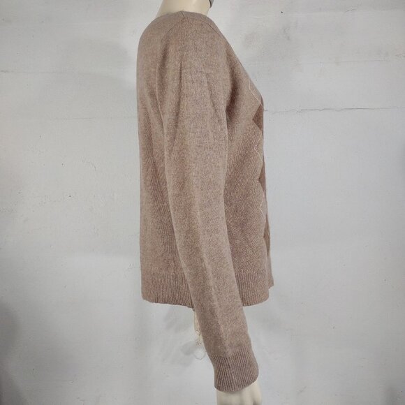 Apt. 9. beige tan brown argyle 100% Cashmere V-neck sweater ladies Large - Picture 3 of 6